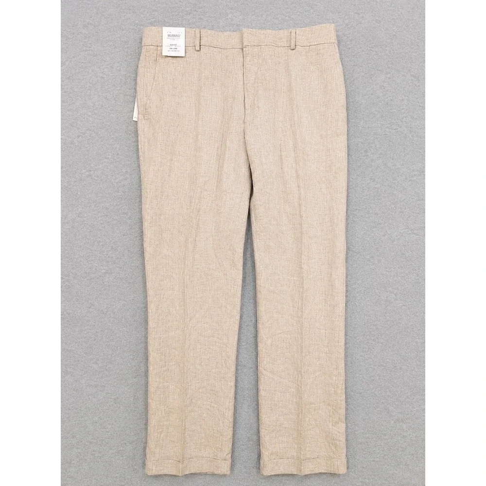 Murano Baird McNutt Linen Pants Mens 40x36 Tan 100% Linen Zac Fit Cuffed